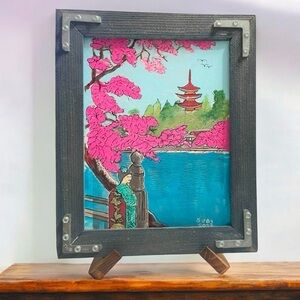 Hand painted acrylic cherry blossom scene in Japan 11” x 14”